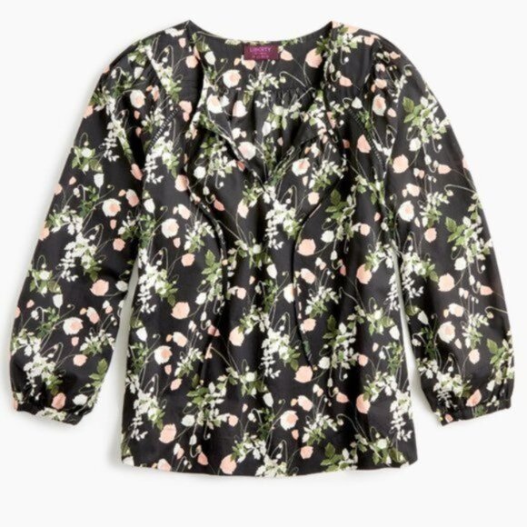 J.Crew x Liberty S Blouse Poppy Dream Print Black Pink Green - Picture 1 of 11